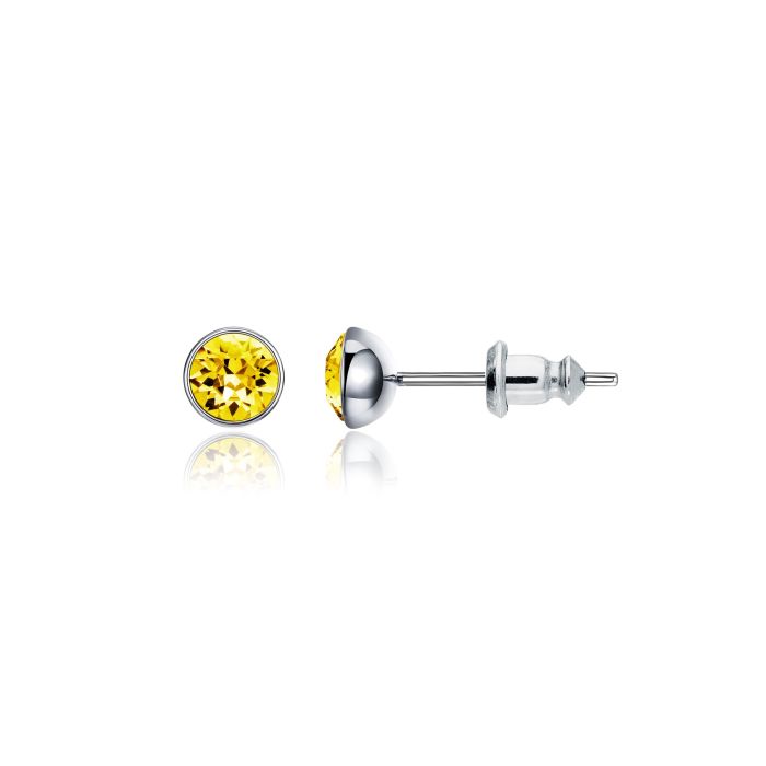 Signature Stud Earrings with 3 Sizes Carat Light Topaz Swarovski Crystals Rhodium Plated