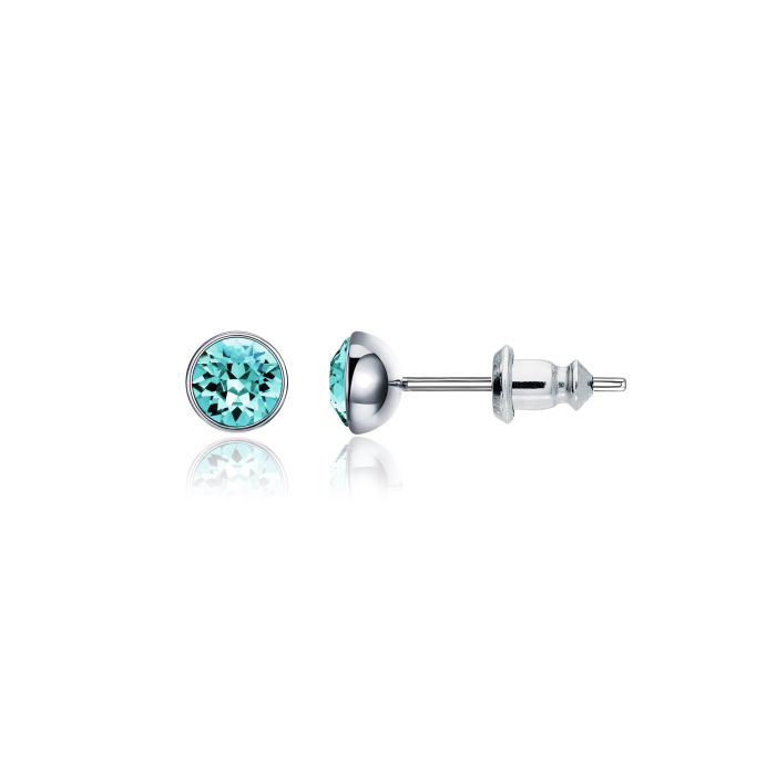 Signature Stud Earrings with 3 Sizes Crt Light Turquoise Swarovski Crystals Rh Plated