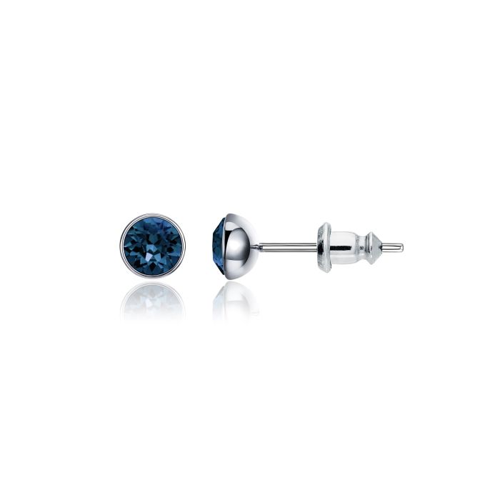 Signature Stud Earrings with 3 Sizes Carat Montana Swarovski Crystals Rhodium Plated