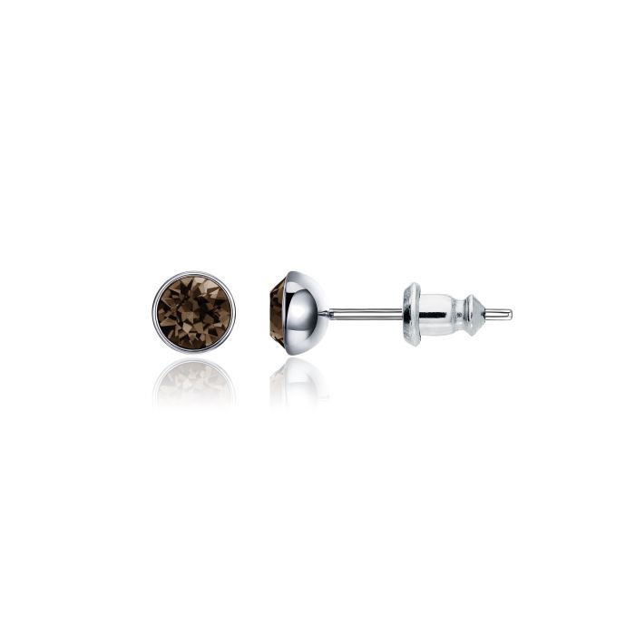 Signature Stud Earrings with 3 Sizes Carat Smoky Quartz Swarovski Crystals Rhodium Plated