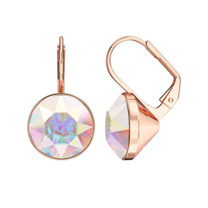 Bella Earrings 6 Carat Drop Earrings Crystal Aurore Boreale Crystals Rose Gold Plated