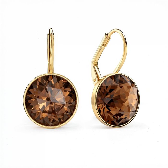 Bella Earrings 6 Carat Drop Earrings Smoky Quartz Crystals Gold Plated