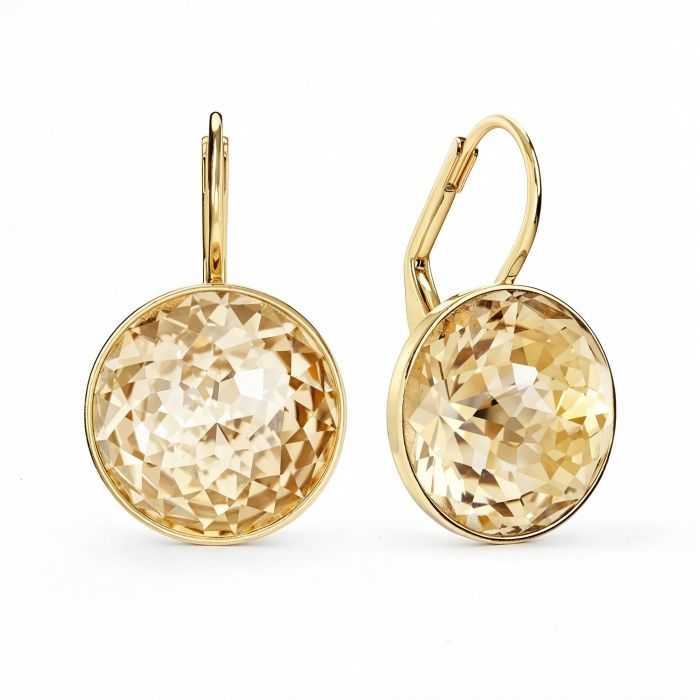 Bella Earrings 10 Carat Drop Earrings Champagne Crystals Gold Plated
