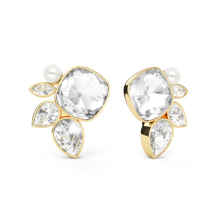 Katelyn Mix Statement Carrier Earrings Clear Gold Plated