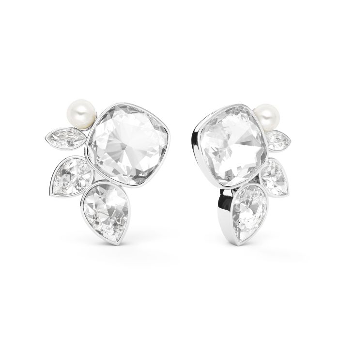 Katelyn Mix Statement Carrier Earrings Clear Rhodium Plated