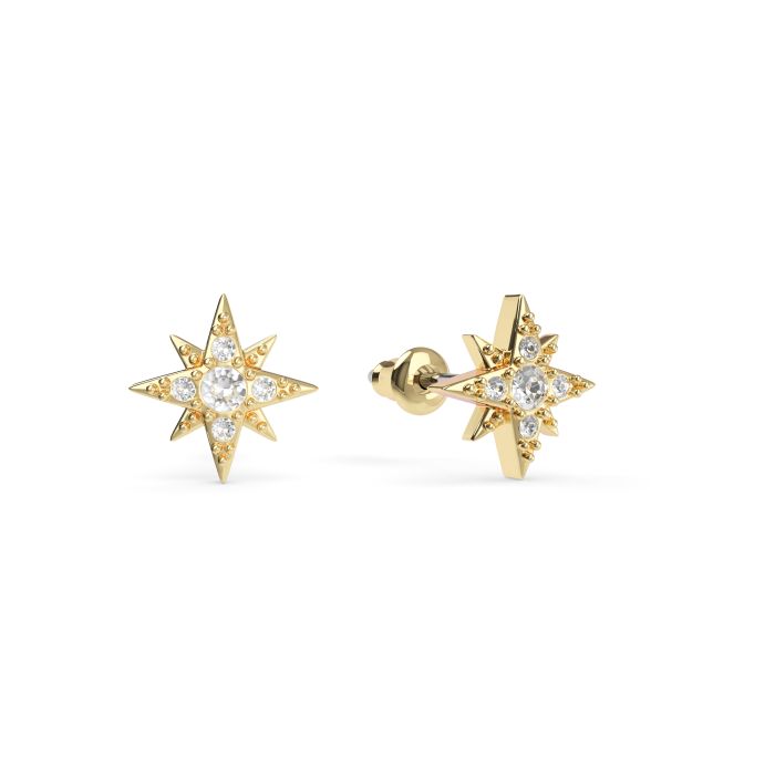 Petite 8 Point Star Stud Earrings Clear Crystals Gold Plated