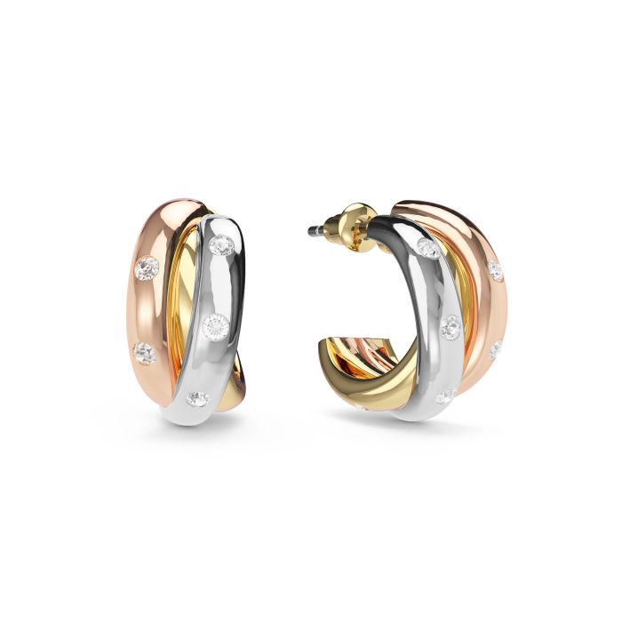 Trinity Studded Hoop Earrings Tri Gold Plated Clear