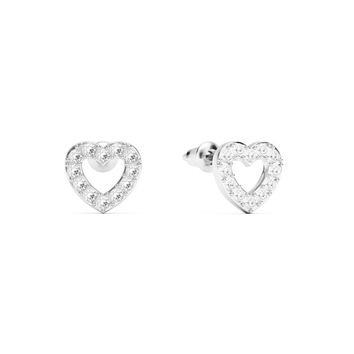 Open Heart Stud Earrings Clear Crystals Rhodium Plated