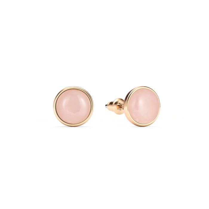 Round Petite Cabochon Stud Earrings Rose Quartz Rose Gold Plated