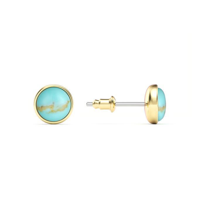 Round Petite Cabochon Stud Earrings Turquoise Gold Plated