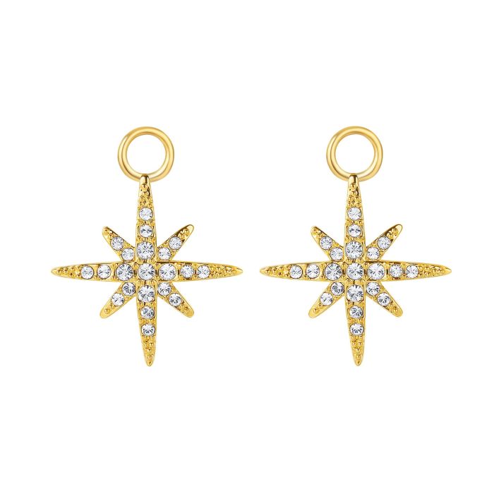 Polaris Star Mix Hoop Earring Charms made with Clear Swarovski Crystals Gold Plated