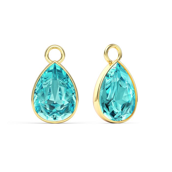 Statement Teardrop Mix Charms with Light Turquoise Swarovski Crystals Gold Plated