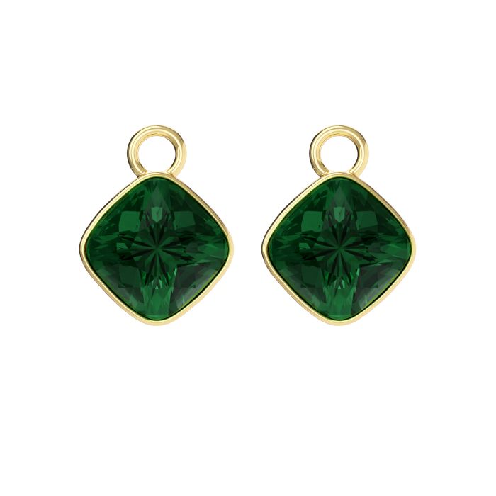 Cushion Mix Charms with Emerald Swarovski Crystal Gold Plated