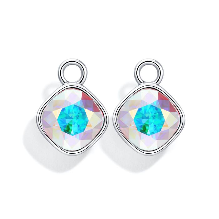 Cushion Mix Charms with Crystal Aurore Boreale Swarovski Crystal Rhodium Plated