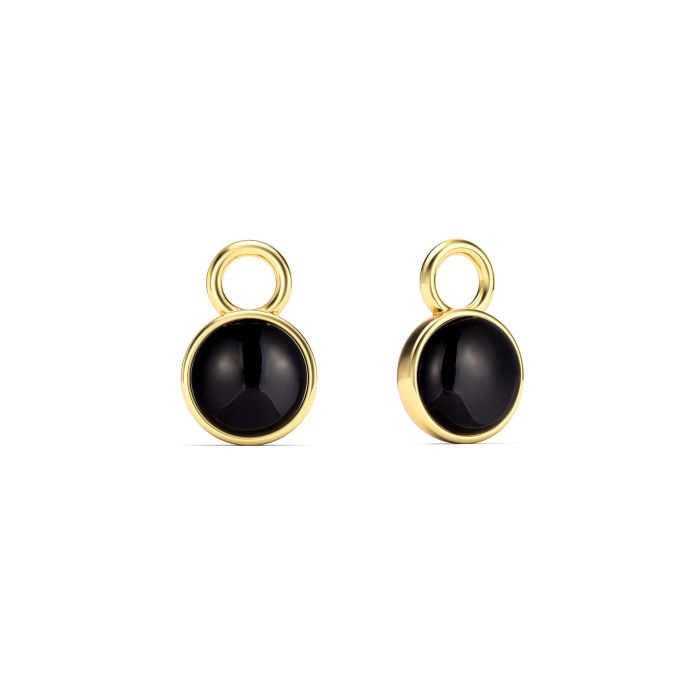 Round Petite Cabochon Mix Charms Black Onyx Gold Plated