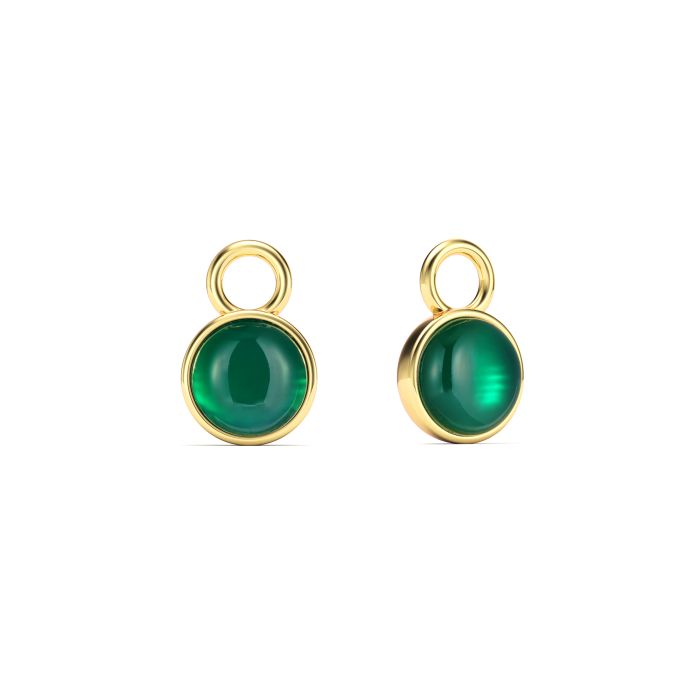 Round Petite Cabochon Mix Charms Green Onyx Gold Plated