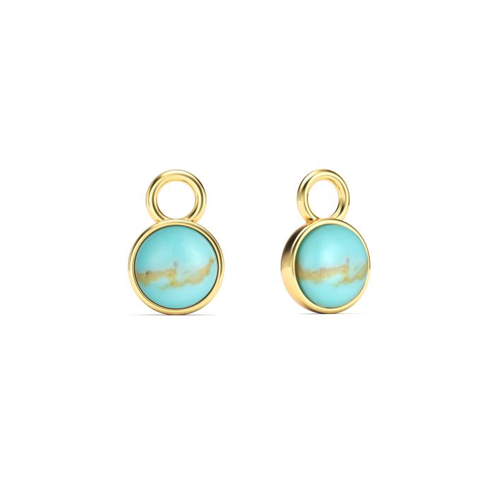 Round Petite Cabochon Mix Charms Turquoise Gold Plated