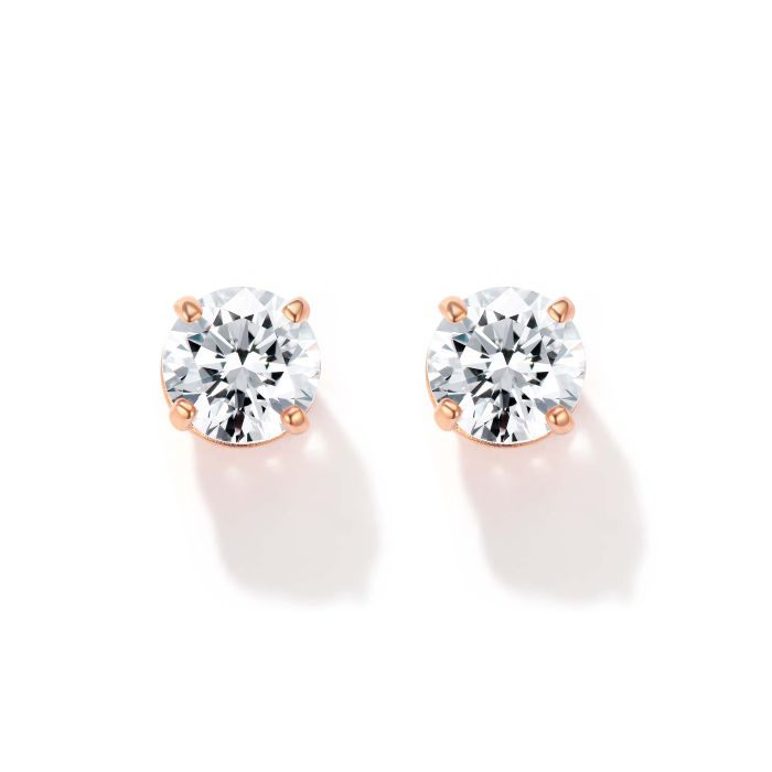 Solitaire Clear Cubic Zirconia Sterling Silver Stud Earrings 4mm Rose Gold Plated