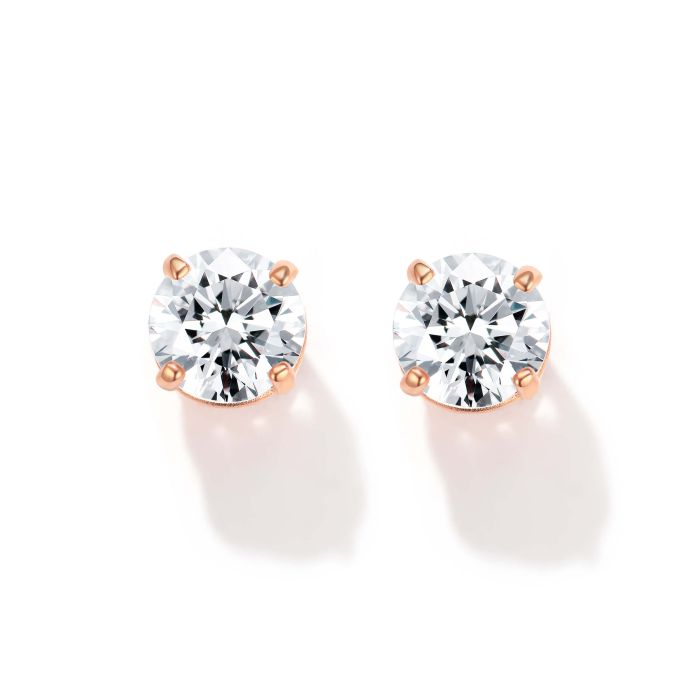 Solitaire Clear Cubic Zirconia Sterling Silver Stud Earrings 5mm Rose Gold Plated