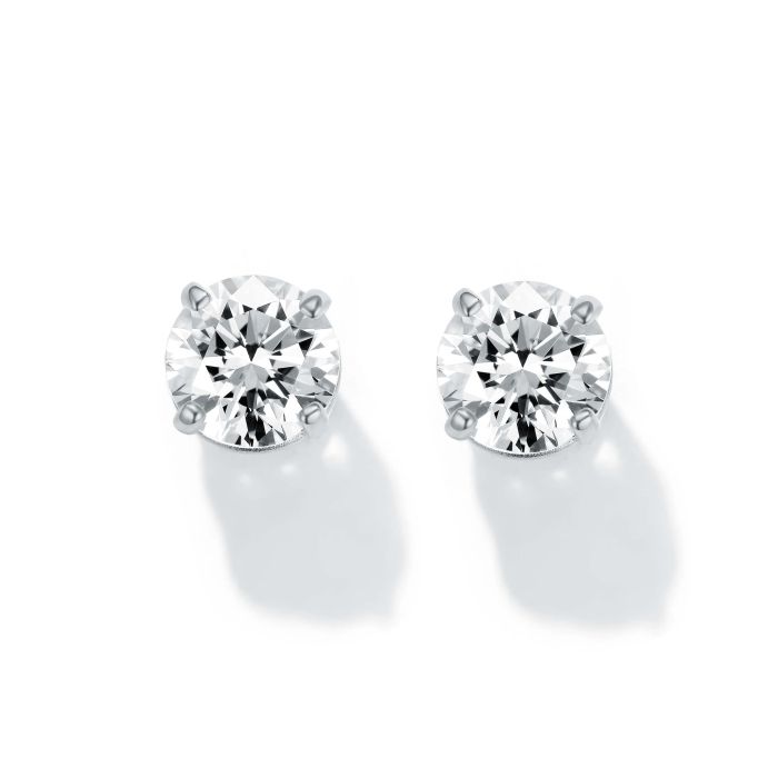 Solitaire Clear Cubic Zirconia Sterling Silver Stud Earrings 5mm Rhodium Plated