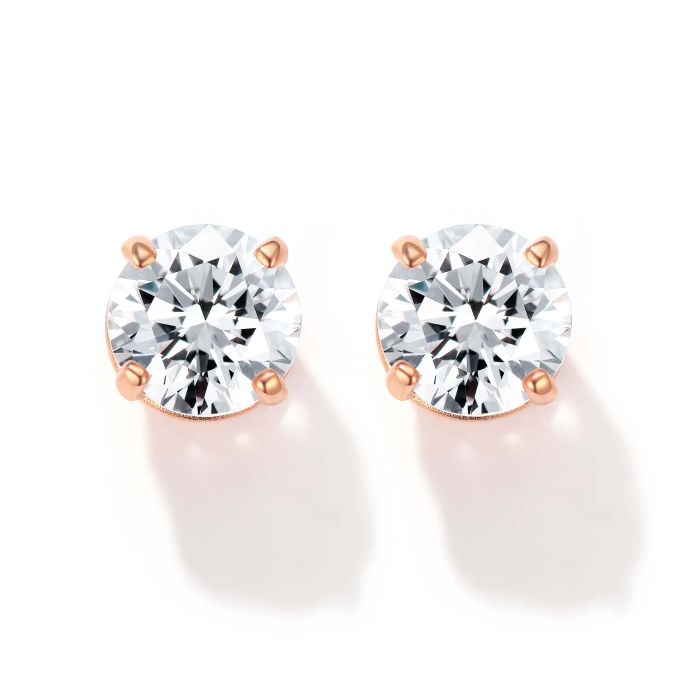 Solitaire Clear Cubic Zirconia Sterling Silver Stud Earrings 6mm Rose Gold Plated