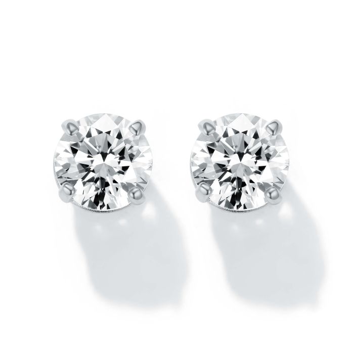 Solitaire Clear Cubic Zirconia Sterling Silver Stud Earrings 6mm Rhodium Plated