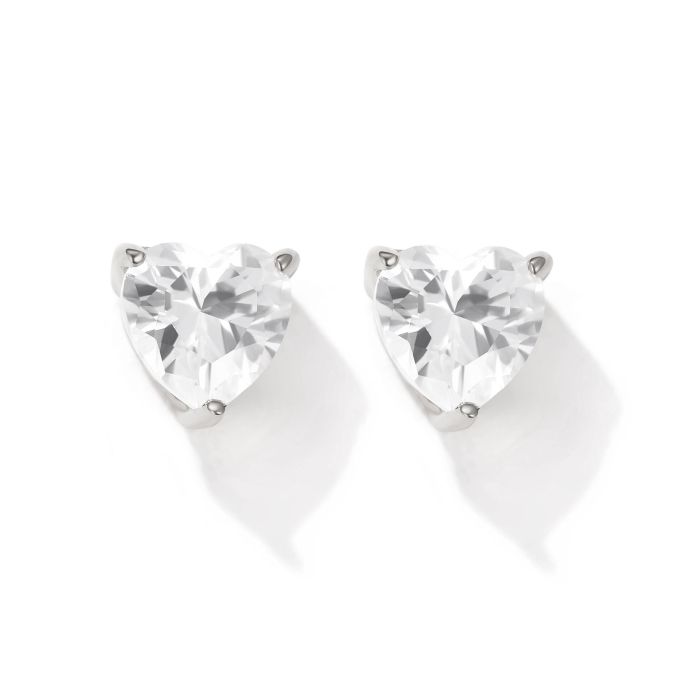 Solitaire Heart Clear Cubic Zirconia Sterling Silver Stud Earrings 5mm Rhodium Plated