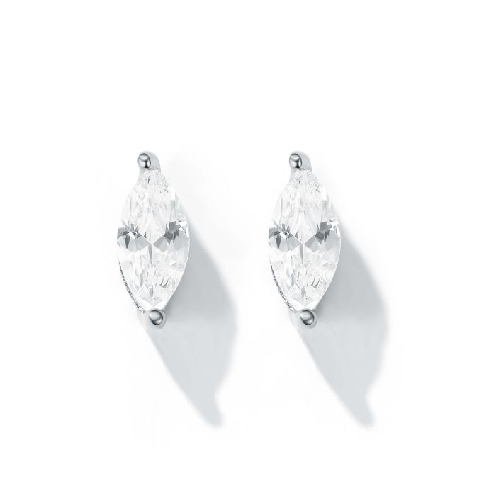 Solitaire Marquise Clear Cubic Zirconia Sterling Silver Stud Earrings Rhodium Plated