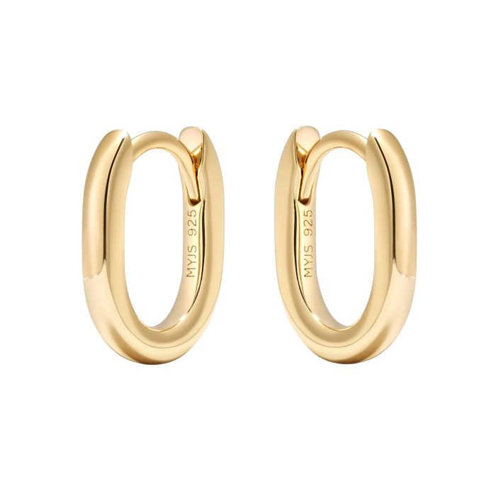 Minimal Long Mix Hoop Carrier Earrings in Sterling Silver Clear Gold Plated