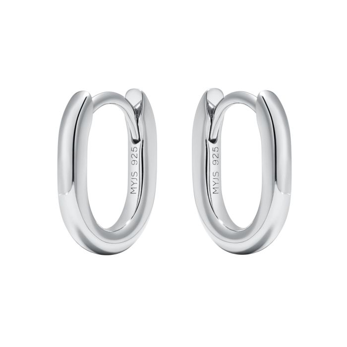 Minimal Long Mix Hoop Carrier Earrings in Sterling Silver Clear Rhodium Plated