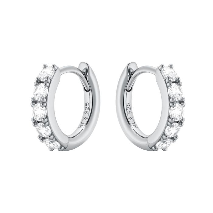 Eternity Bold Mix Hoop Carrier Earrings in Sterling Silver Clear Rhodium Plated