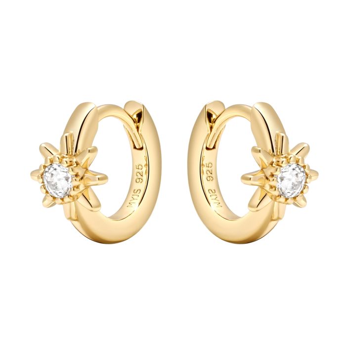 Polaris Star Mix Hoop Earrings Clear Crystals Sterling Silver Gold Plated