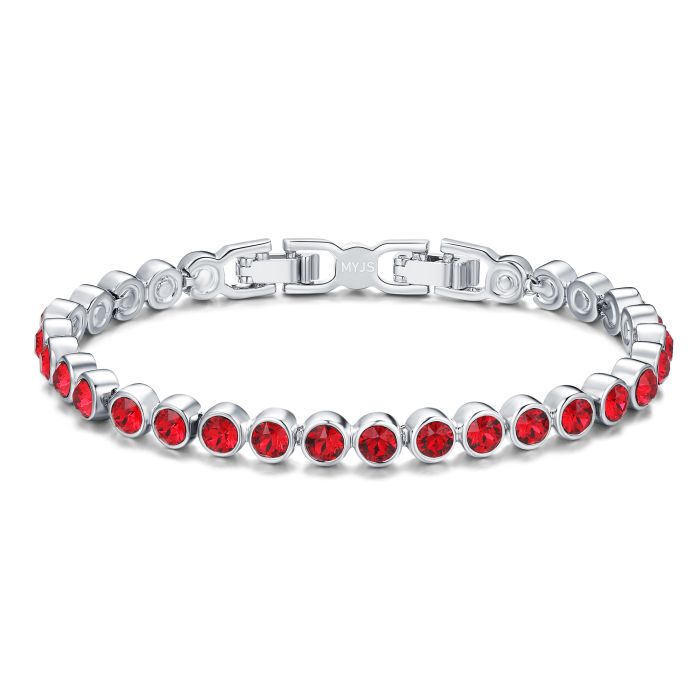 Tennis Bracelet with Scarlet Swarovski Crystal Rhodium Plated