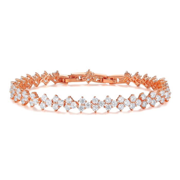 Victoria Regal Clear Cubic Zirconia Tennis Bracelet Bridal Rose Gold Plated