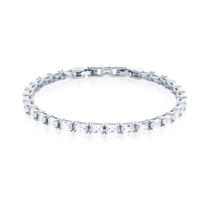 Jazz Tennis Bracelet with Baguette Cut Cubic Zirconia Rhodium Plated