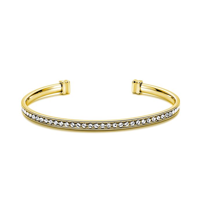 Eternity Metro Statement Open Bangle with Clear Austrian Crystals Gold Plated