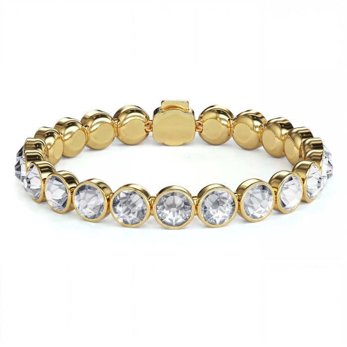 Statement Tennis Bracelet with Clear Crystals Gold Plated