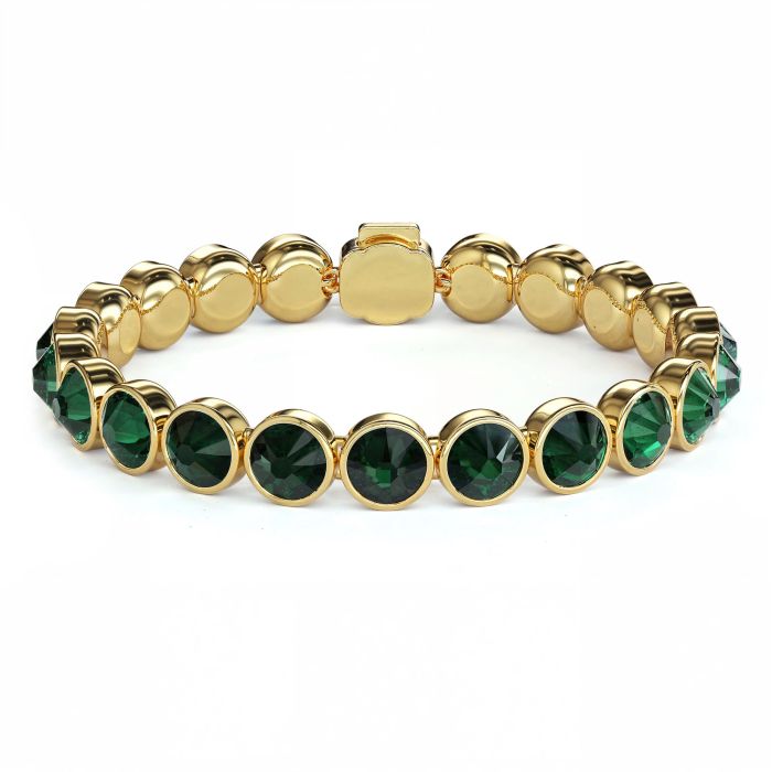 Statement Tennis Bracelet with Emerald Crystals Gold Plated