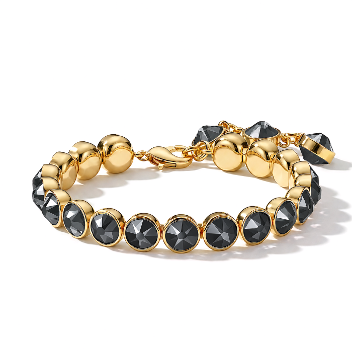 Signature Tennis Bracelet Jet Hematite Gold Plated