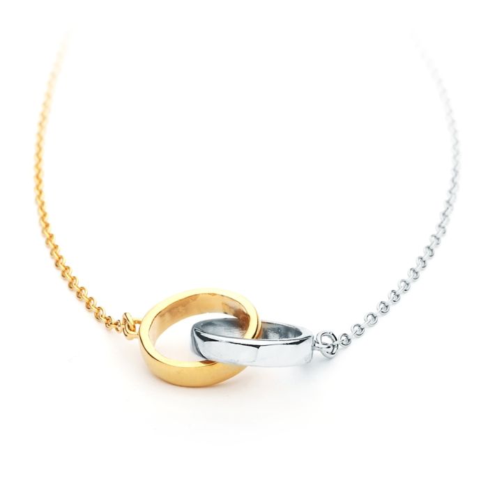 Interlocking Circles Necklace TWO TONE Plated Love Double Circle Pendant