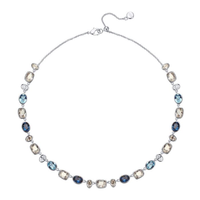 Festival Necklace with Blue Swarovski Crystals Bridal Rhodium Plated