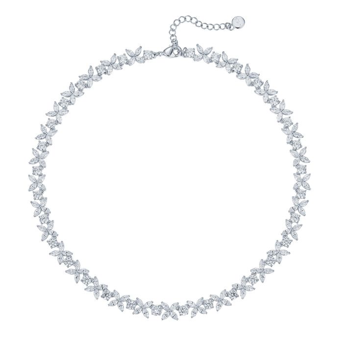 Victoria Necklace with Marquise Clear CZ Bridal Rhodium Plated