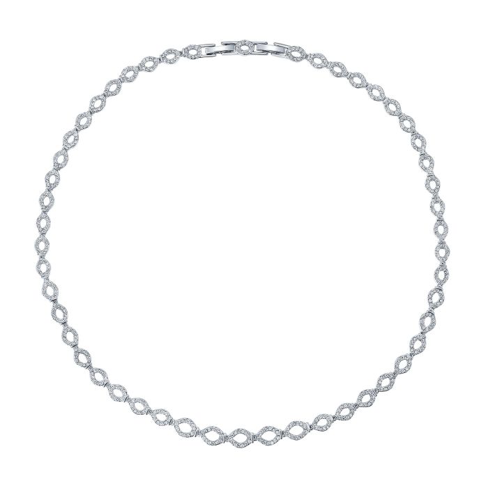 Lace Thin Necklace w Clear Swarovski Crystals Rhodium Plated Bridal