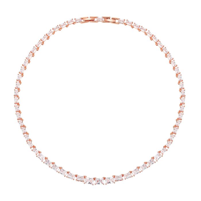 Jazz Tennis Necklace with Baguette Cut Clear Cubic Zirconia Bridal Rose Gold Plated