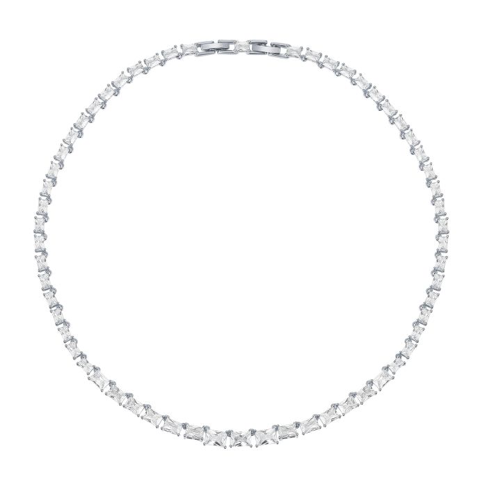 Jazz Tennis Necklace with Baguette Cut Clear Cubic Zirconia Bridal Rhodium Plated
