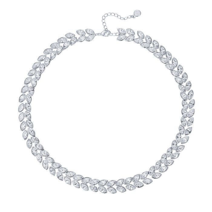 Talesia Double Statement Necklace with Clear Swarovski Crystals Rhodium Plated Bridal
