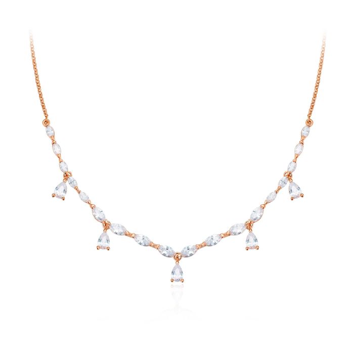 Louison Layer Necklace with Clear Cubic Zirconia Rose Gold Plated
