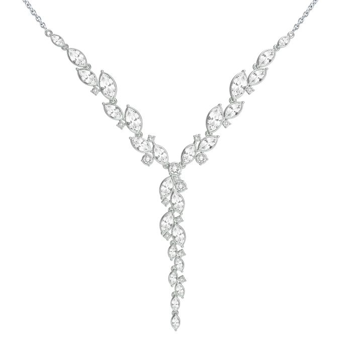 Paloma Statement Necklace with Clear Swarovski Crystals Rhodium Plated
