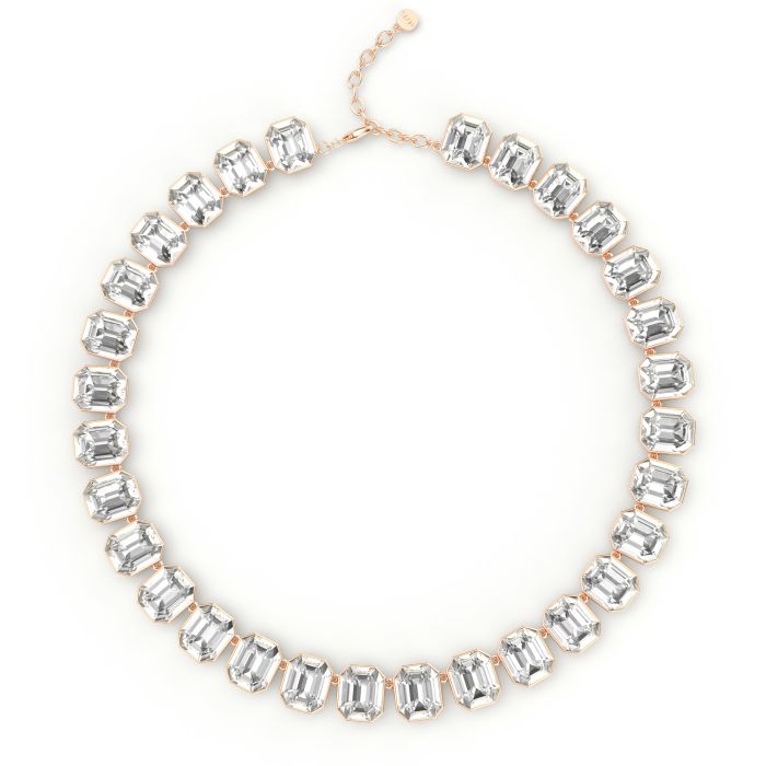 Octagon Sensational Statement Necklace Clear Crystals Rose Gold Plated