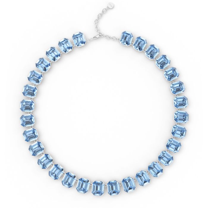Octagon Sensational Statement Necklace Light Sapphire Crystals Rhodium Plated